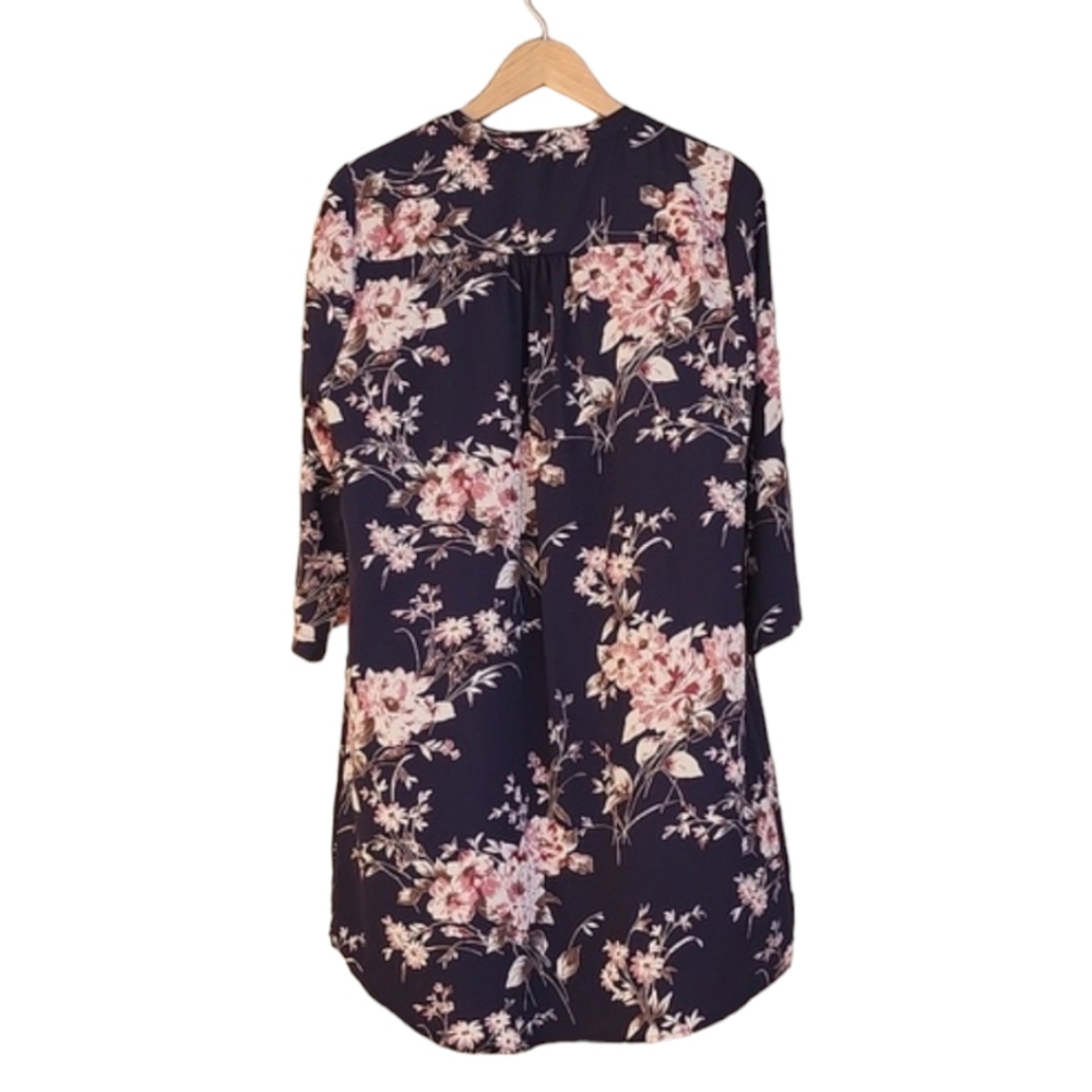 41 HAWTHORN ANTHRO Cristen Shirt Dress MP Navy Floral Button Front Tunic Dress - Picture 7 of 16
